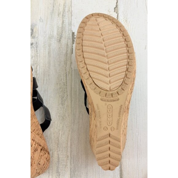 Crocs A Leigh Wedge Sandals Womens 9 Strappy Slip On Comfort Shoes Cork Heel - Picture 12 of 12
